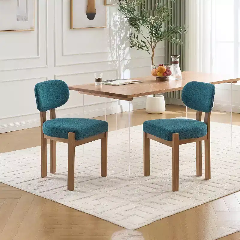 PexFix Wooden Dining Chairs Set of 2 Modern Fabric Upholstered Dining Room Chair Kitchen Chairs Farmhouse Dinner Chair for Kitchen Dining Room Teal