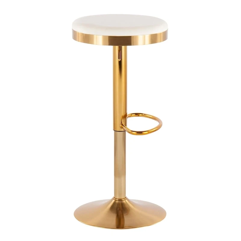 Set of 2 Counter Bar Stools | Gold Steel Frame | White Faux Leather | Adjustable Height