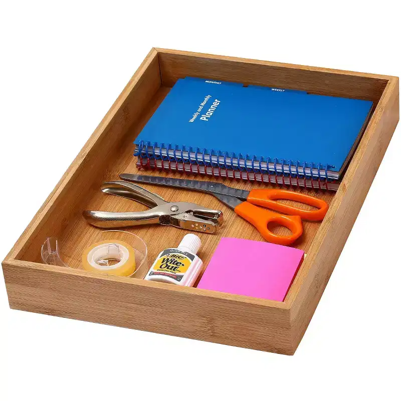 Natural Bamboo Drawer Organizer, Multi-Compartment, Single