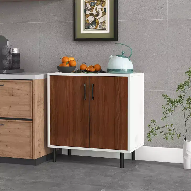 2-Door Sideboard Buffet Storage Cabinet with Adjustable Shelf White/Walnut
