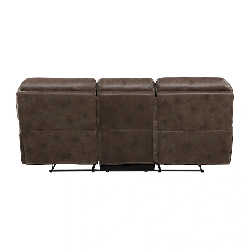 Tony 90 Inch Double Manual Recliner Sofa, Brown Microfiber, Solid Wood