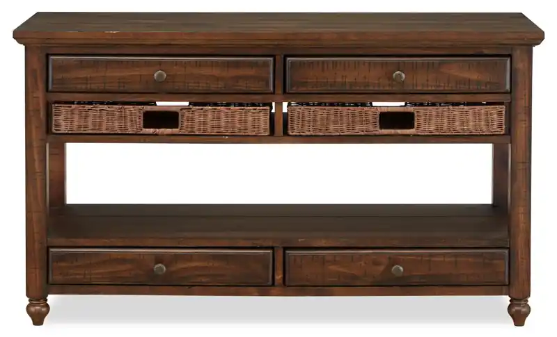 50 Rustic Sofa Table with Storage and Shelf - Dark Brown Wood