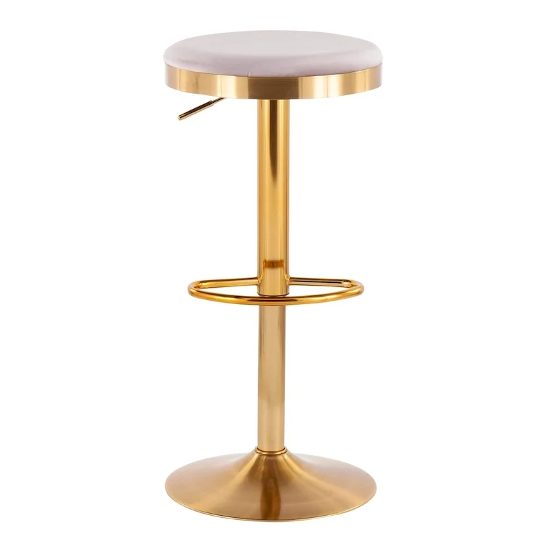 Set of 2 Counter Bar Stools | Gold Steel Frame | White Faux Leather | Adjustable Height