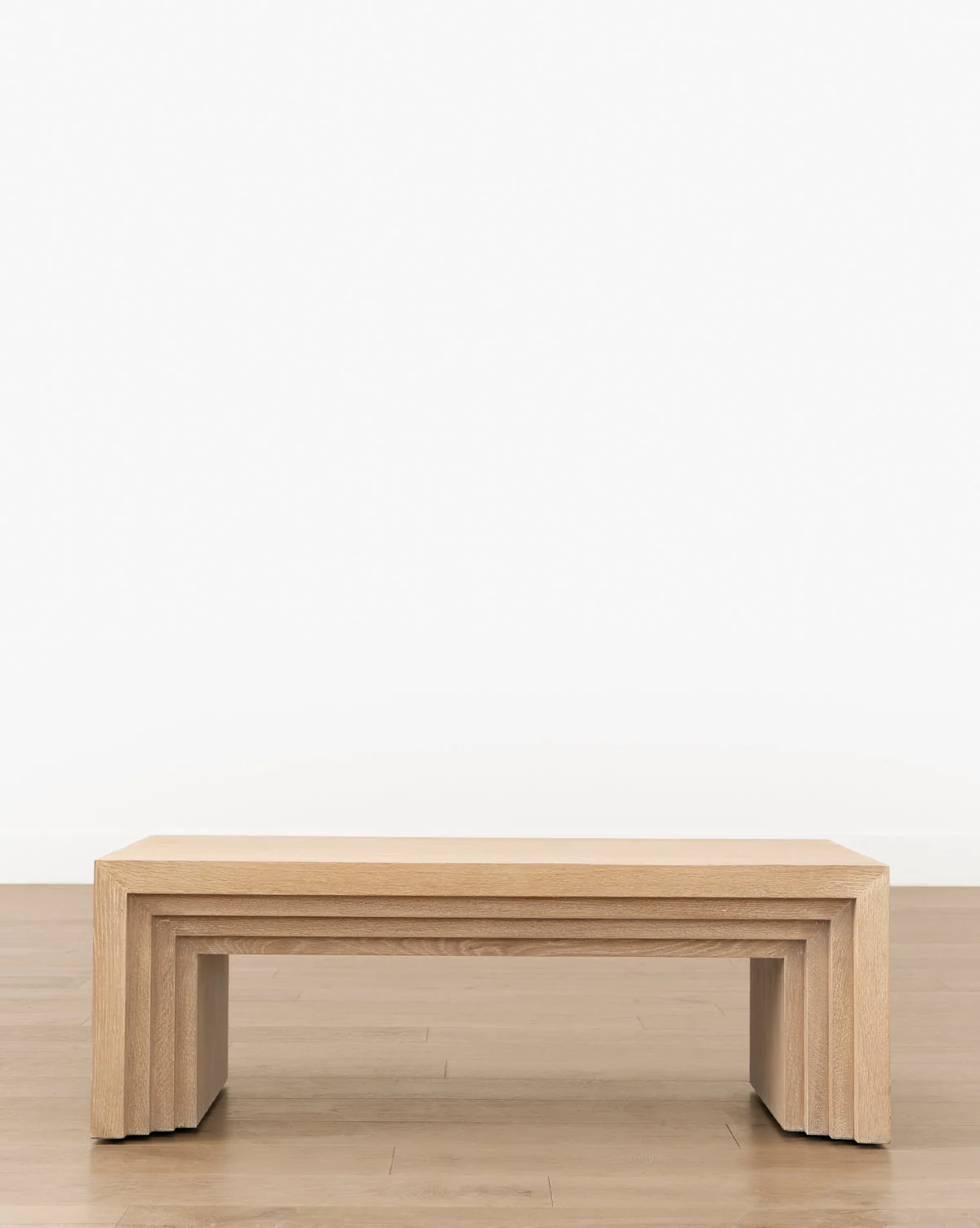 Sculptural Wood Coffee Table with Stepped Silhouette & Architectural Detail for Living Room