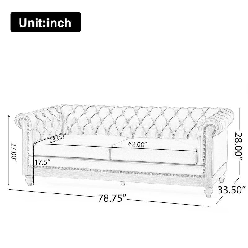 Castalia Nailhead Trim Chesterfield Sofa by Christopher Knight Home - 78.75 L x 33.50 W x 28.00 H