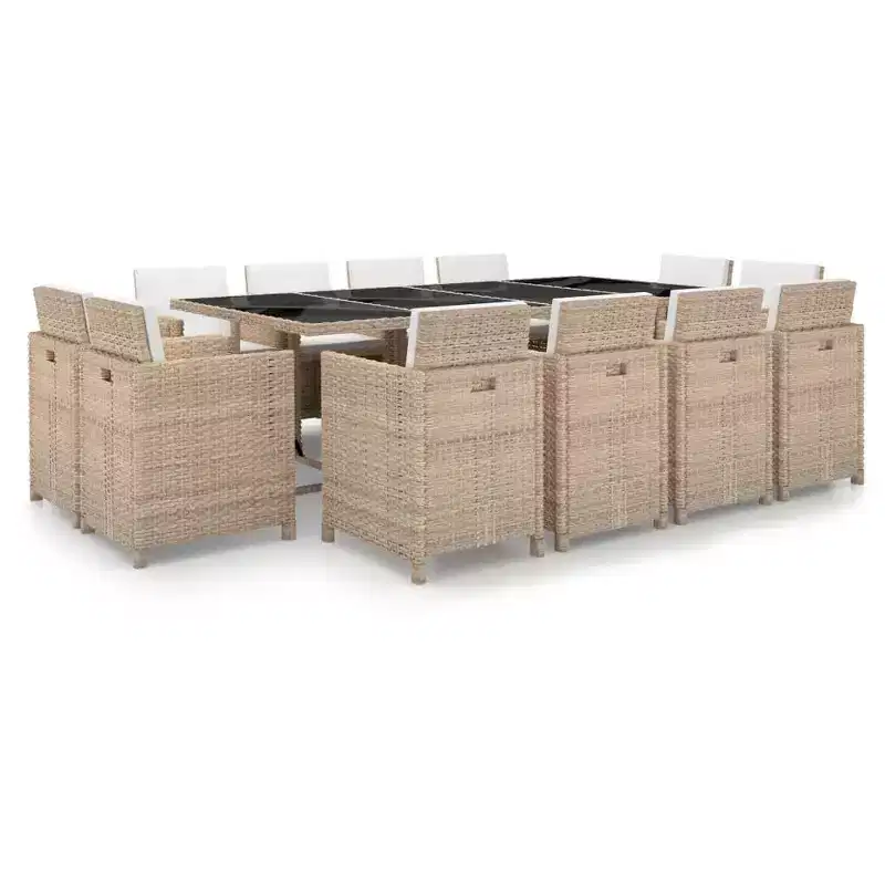 vidaXL Outdoor Dining Set Beige, Cream White PE Rattan, Polyester, Glass