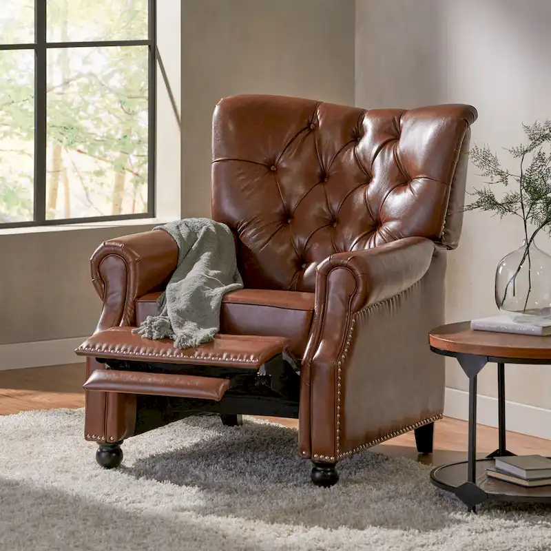 Push Back Recliner, Footrest, Button Back, Nailhead Trim