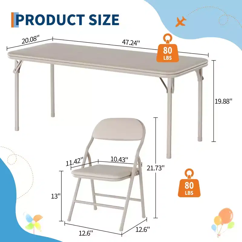 5-Piece Children's Folding Table and Chair Set, Toddler Kids Activity Table and Chair Set for Restaurants, Nurseries, Classrooms