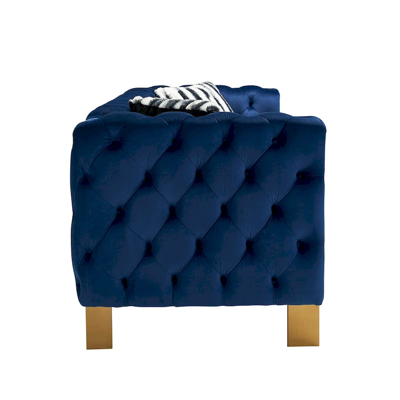 84.25 Velvet 3-Seater Sofa with Button Tufting, Gold Metal Legs, Pocket Spring And Foam Cushioning, 700 lb Capacity
