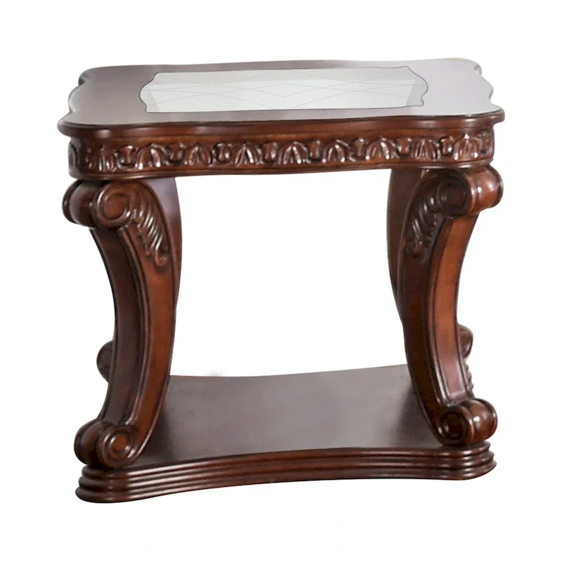 Traditional 26-Inch Side Table | Oak Finish | Glass Top | Wood Shelf Base | Living Room