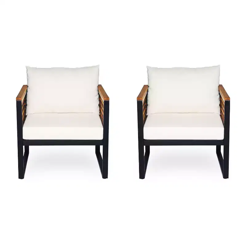 Christopher Knight Home Felina Outdoor Acacia Wood and Metal Club Chair with Water-Resistant Cushion, Teak/Beige