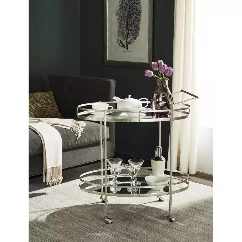 Dante Bar Cart - FOX2553A - Silver/Mirror - Safavieh