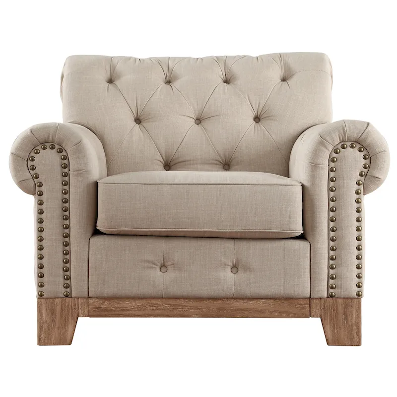 Tufted Scroll Arm Accent Chair with Nailhead Trim
