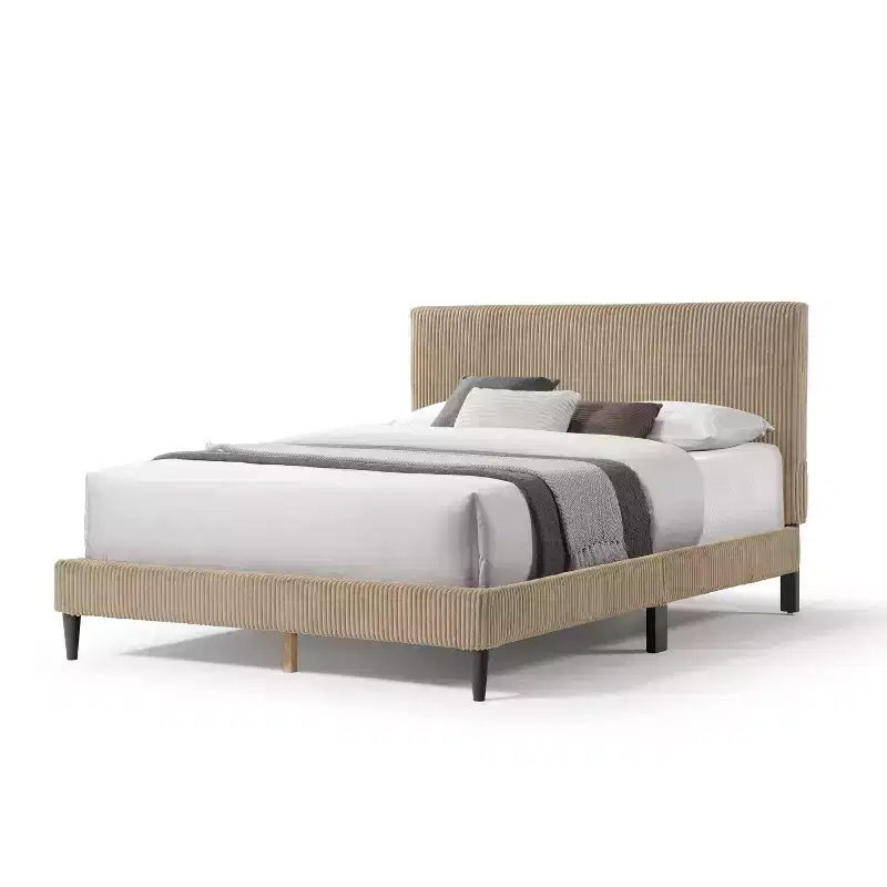 Beckman Queen Platform Bed Corduroy Upholstered with Removable Cover