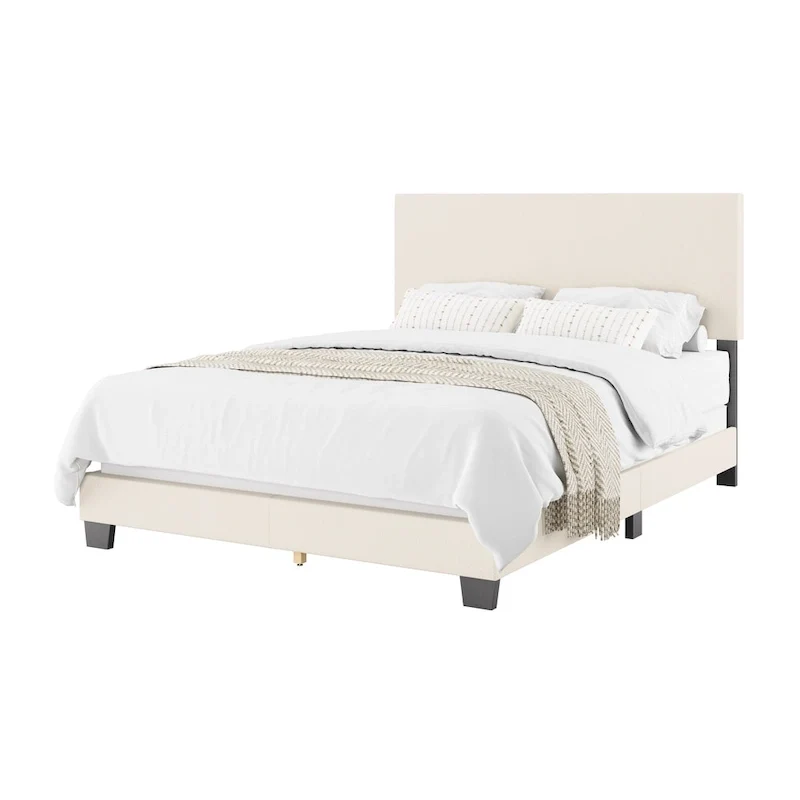 Nova Upholstered Modern Boucle Bed, Box Spring Required