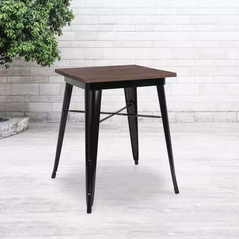 Flash Furniture 23.5 Square Metal Indoor Table with Rustic Wood Top