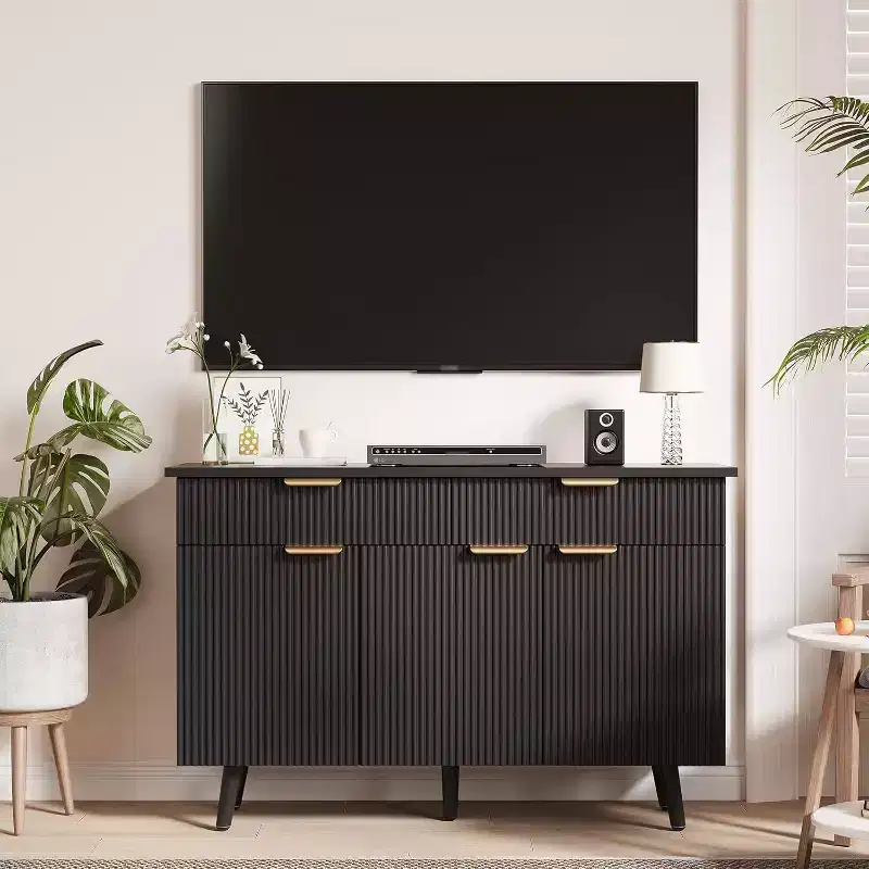 COZONY 47 Modern Fluted Buffet Cabinet, Sideboard Console Table with 3 Doors 2 Drawers & Adjustable Shelves, Accent Credenza for Dining Living Room