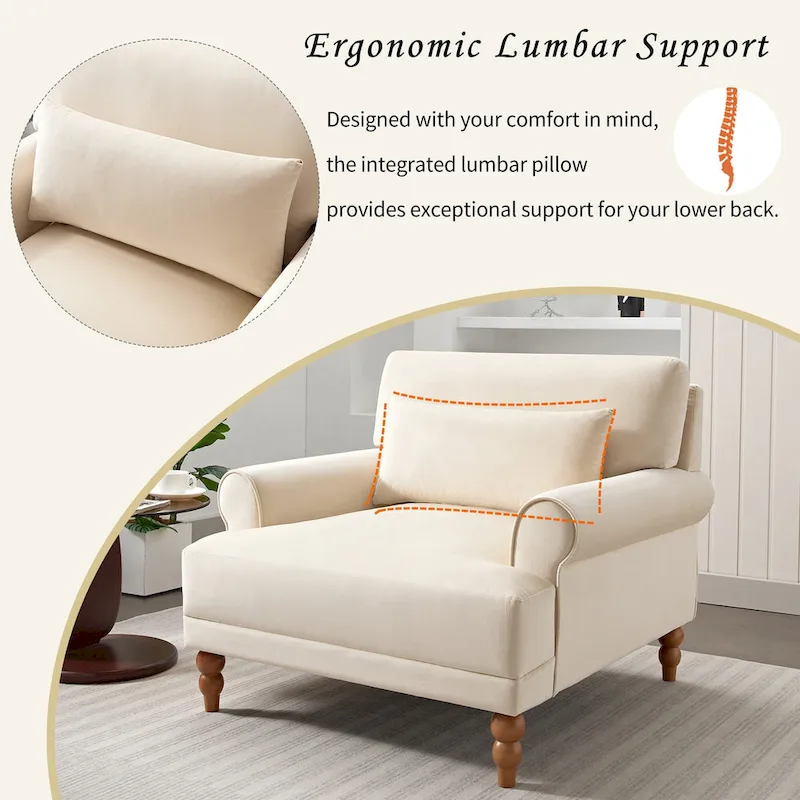 Beige 37.8 Velvet Accent Chair