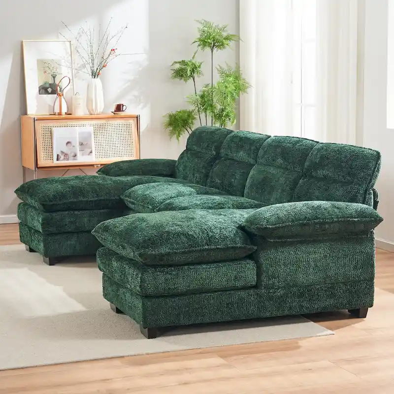 U-shaped profile sofa, including two single seats and two chaise, modular sofa, Chenille sofa