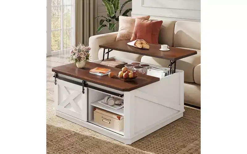 DEXYLLO Framhouse Coffee Table with Storage, 35.5 Lift Top Coffee Table for Living Room, Square Center Table