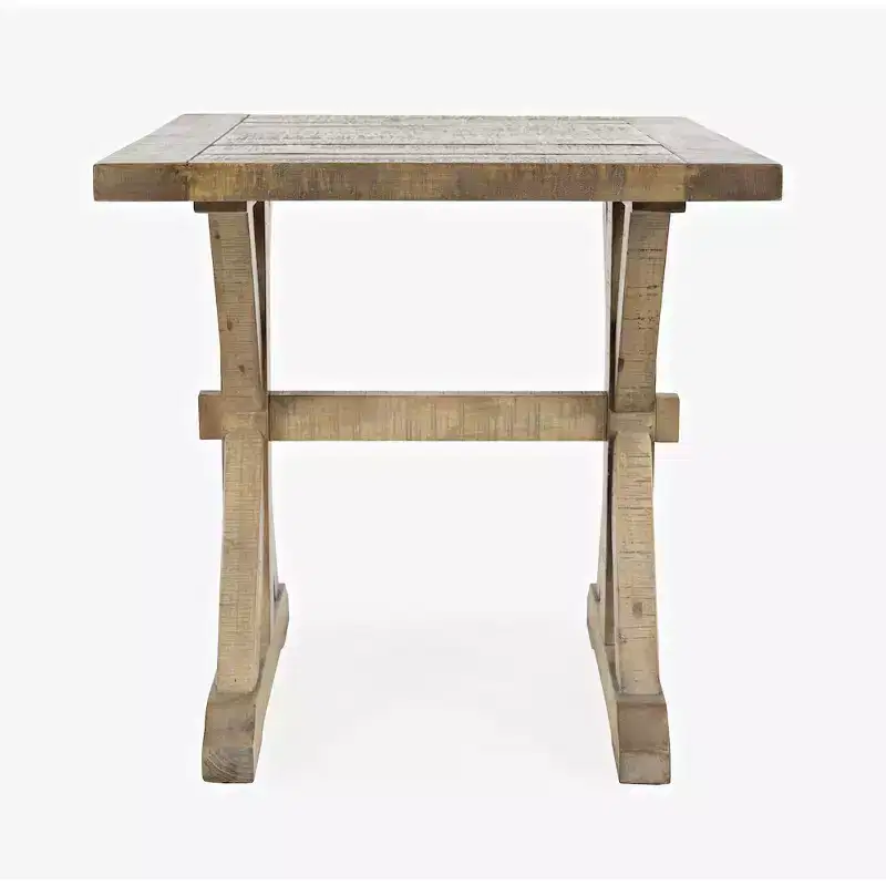 Rustic Solid Pine End Table with Trestle Base