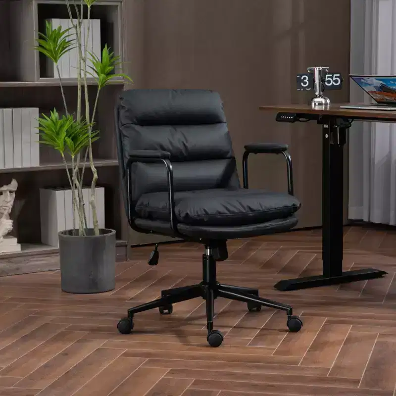 MAYEERTY Mid-Back Office Chair - PU Leather, Ergonomic, Padded Armrests, 40 Recline, Rolling Swivel