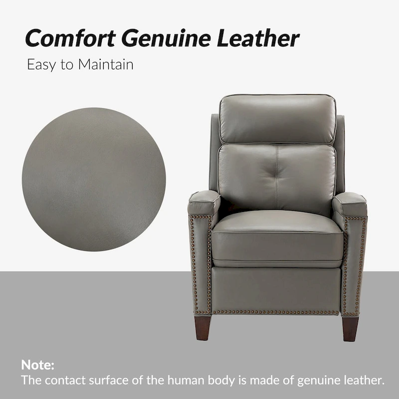 Gaspar Mid-Century Modern Genuine Leather Pushback Recliner with Wood legs Set of 2 by HULALA HOME