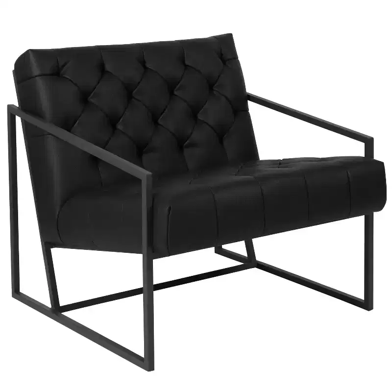 Tufted Bonded Leather Lounge Accent Chair with Slanted Arms