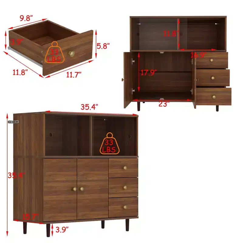 Vintage Style Side Storage Cabinet, Buffet Accent Cabinet with LED Lighting and Acrylic Sliders