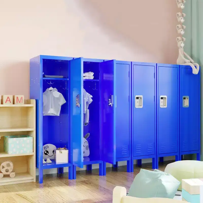 Single Tier Steel Locker with 2 Compartments, Metal Storage Cabinet for Home Office School Gym, 54H x 15W x 14D