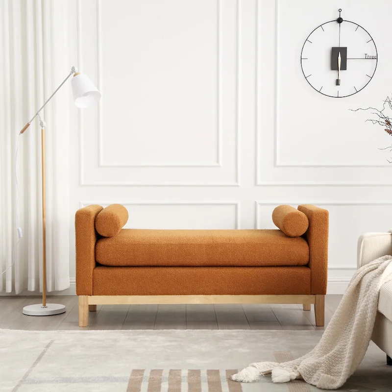 Upholstered Bench with Wood Legs