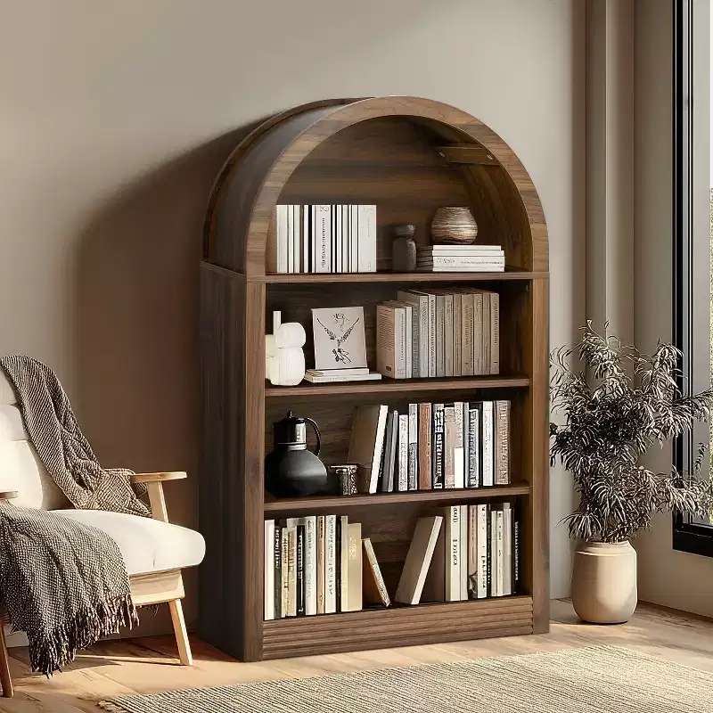 Vatros Small Black Bookcase Arched Bookshelf