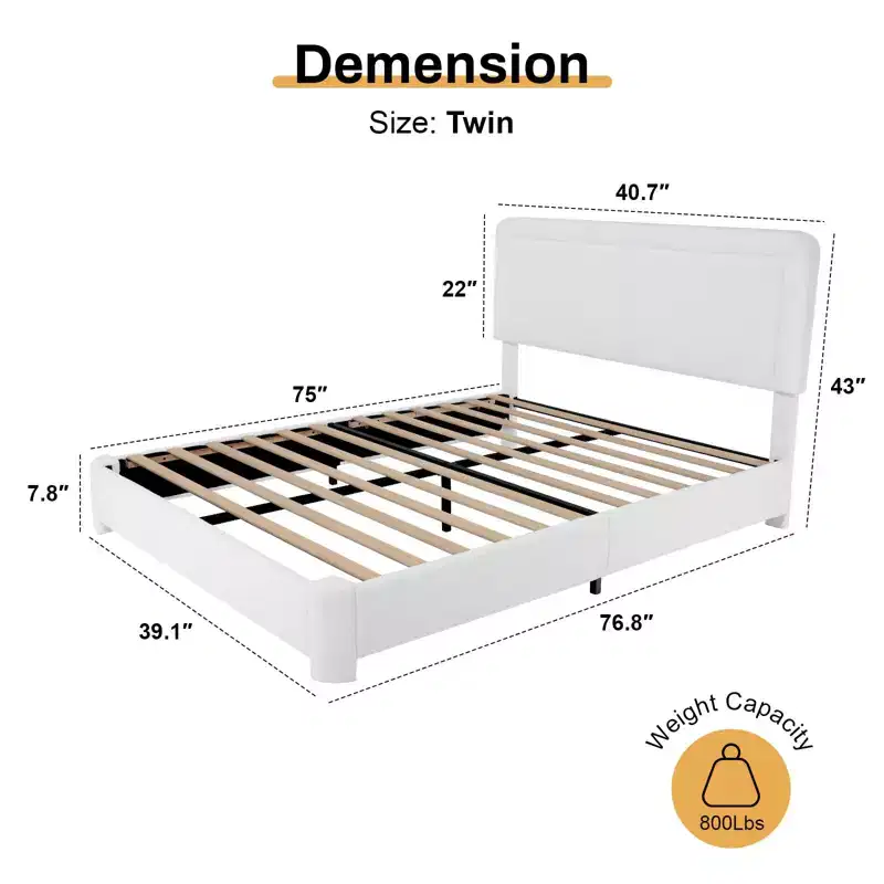 Dyonery Fabric bed frame with headboard Upholstered fabric bed frame, soft rounded corners, adjustable headboard, easy to assemble