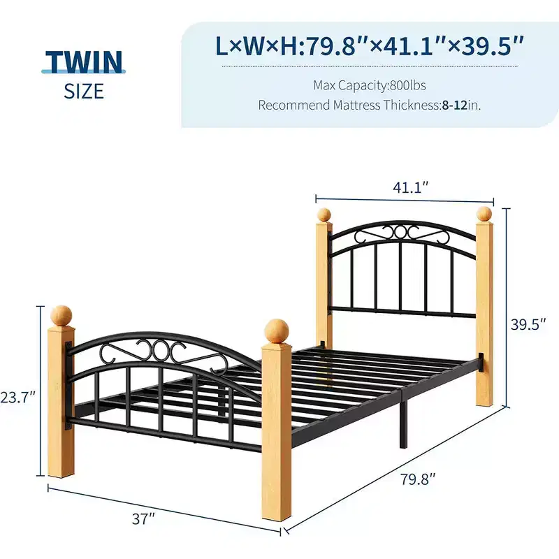 Metal Platform Frame with Victorian Classic Iron-Art Headboard & Footboard, Steel Slats Mattress Foundation for Storage, No Box Spring Needed