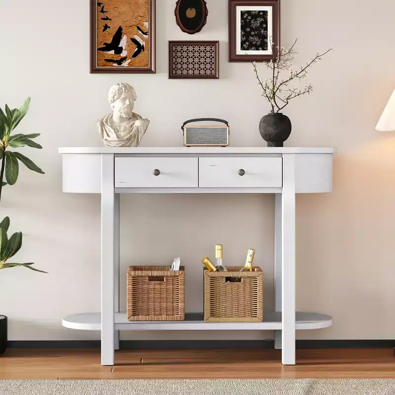 Curved Console Table with Smooth Glaze for Entryways, Living Rooms and Hallways