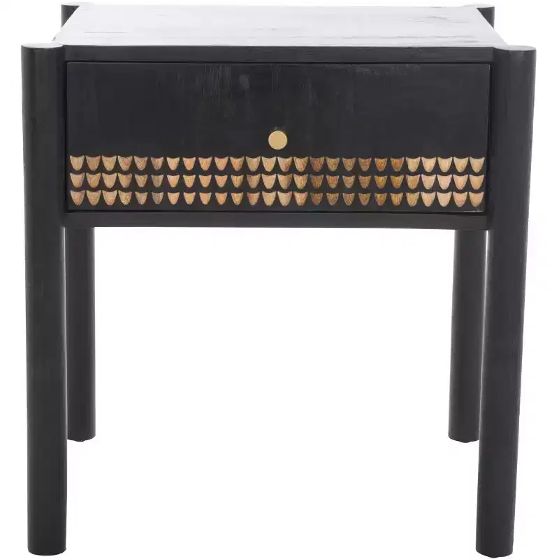 Black & Natural Mango Wood 1-Drawer Nightstand – For 1
