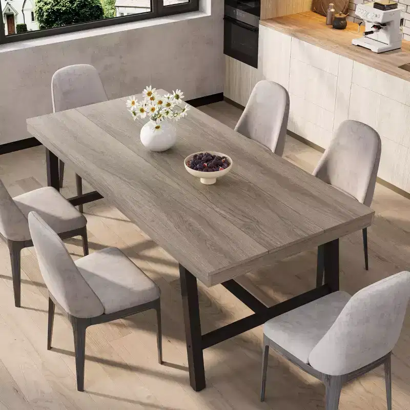 Industrial Dining Table for 6-8 People, 70.87 Long Kitchen Table with Sturdy Metal Frame, for Home Office