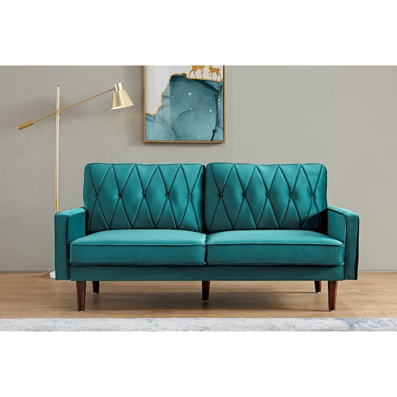 Feemster 69.3 Wide Velvet Tufted Cushion Back Sofa