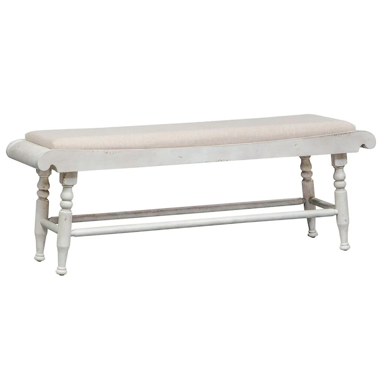 Antique Linen & Weathered Gray Dining Bench, English Country Style, Seats 1
