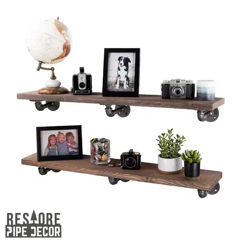 RESTORE Sunset Brown 36 in. Shelves with L-Shaped Brackets by Pipe Decor
