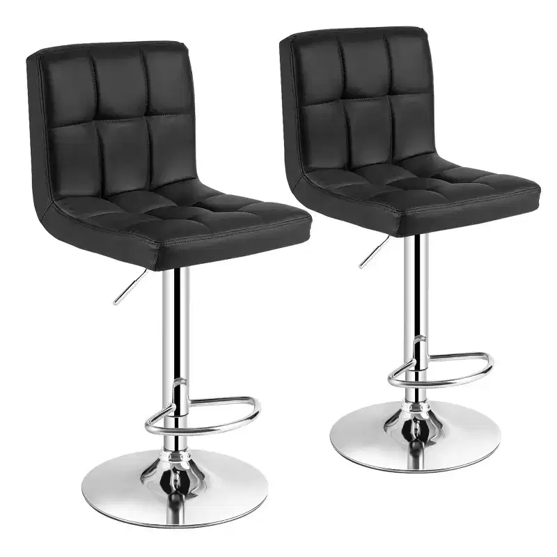 Costway Set of 2 Bar Stools PU Leather Adjustable Barstool Low Back Swivel Pub Chairs Black