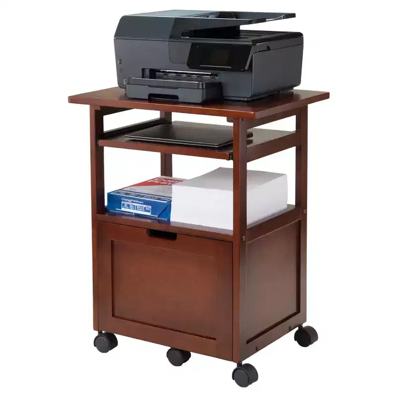 Piper Printer Stand Walnut - Winsome: Mid-Century Modern Office Cabinets, MDF Composite, 50 lbs Capacity