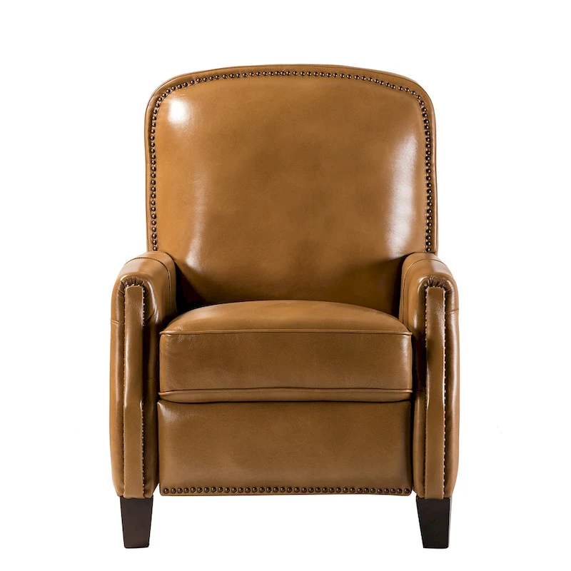 Gladis Modern Retro Genuine Leather Recliner with Nailhead Trim by HULALA HOME