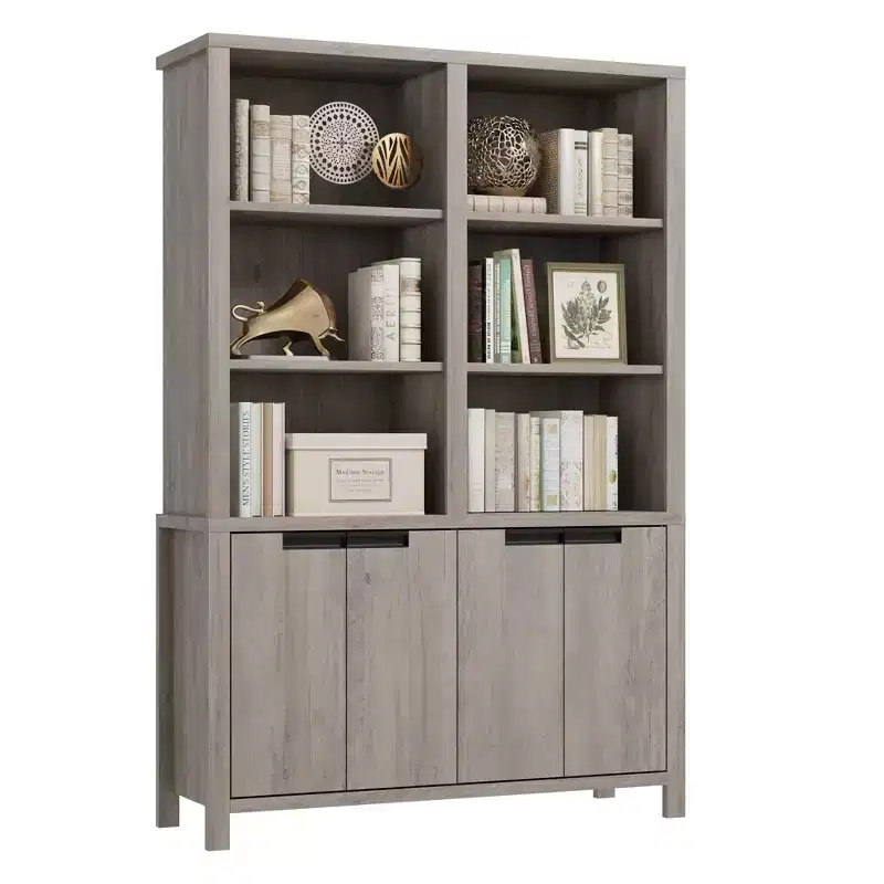 74.5 Tall Bookshelf with Double Storage, 6-Tier Large Bookshelf, Double Wide Bookshelves, for Livingroom Office Library, Gray