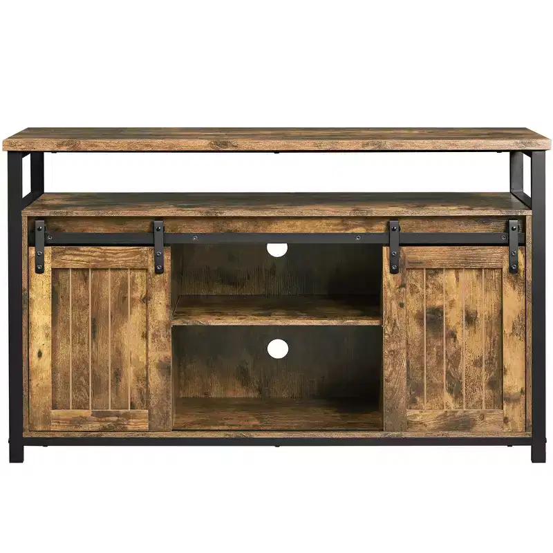 Yaheetech TV Cabinet for 65-inch TVs, Industrial TV Stand with Sliding Barn DoorsRustic Brown