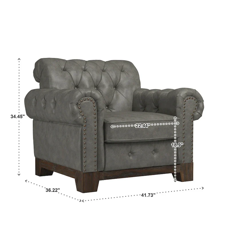 Tufted Scroll Arm Accent Chair with Nailhead Trim