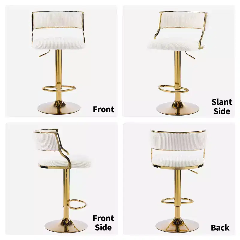 Karl Home Cream Corduroy Upholstered Adjustable Bar Stool With Gold Tone Base