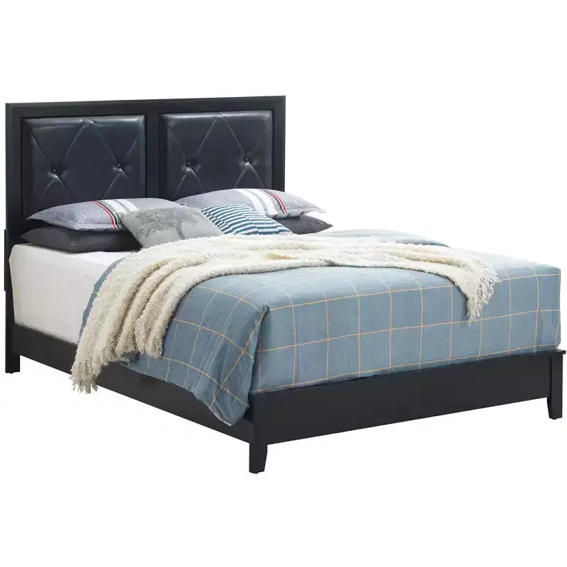 Upholstered Queen Panel Bed, Fabric Headboard and Footboard, Solid Wood Frame