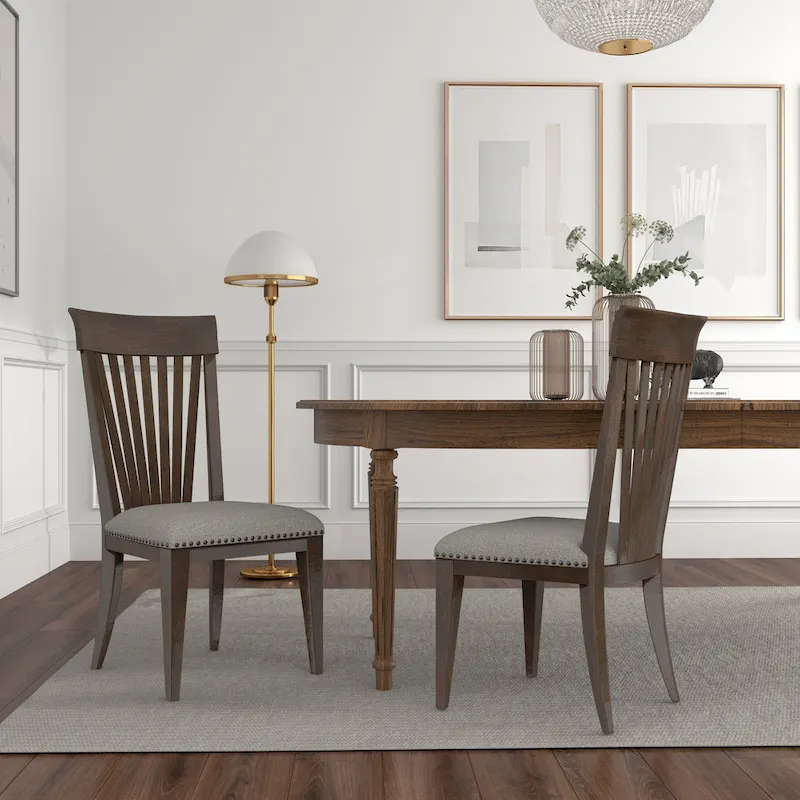 Roundhill Furniture Grant Nailhead Trim Dining Chairs, Set of 2, Beige