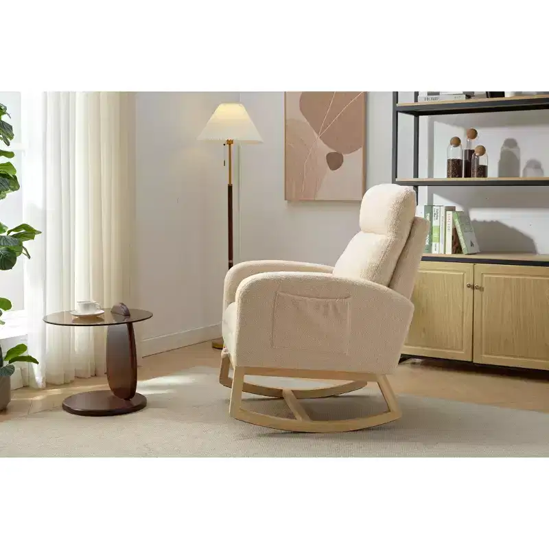 Modern Rocking Accent Chair with Side Pocket and High Backrest, Glider for Bedroom Nursery